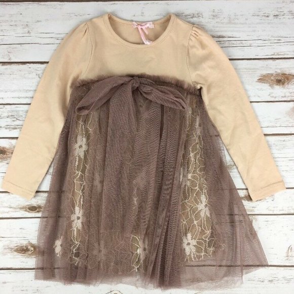 Girls Baby Foree Long Sleeve Tutu Dress Taupe Nude - Picture 1 of 4